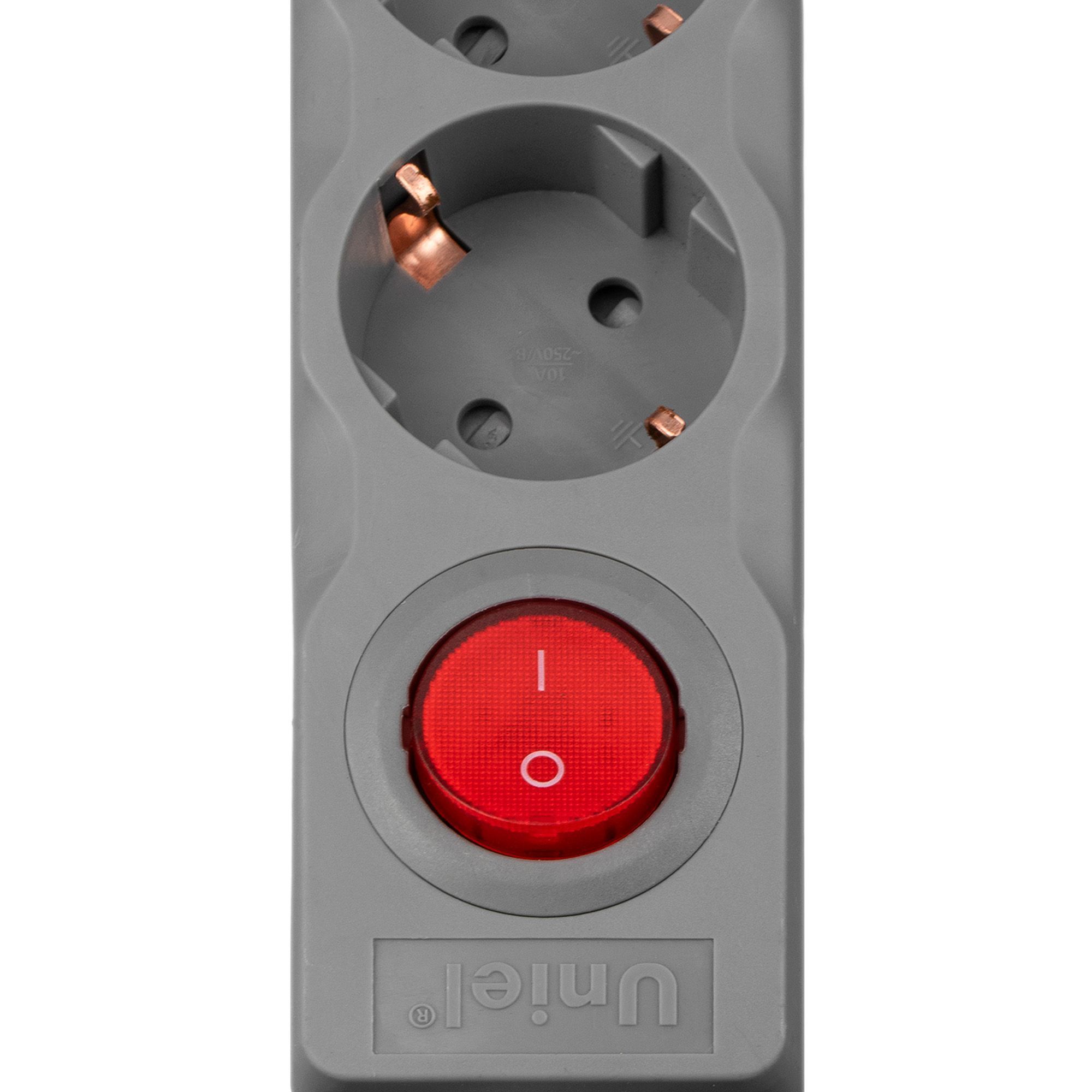 Фильтр сетевой 5 гнезд Universal Uniel S-GSU5-3 GREY с/з 10А 2200Вт 3 м Пвс 3х0,75