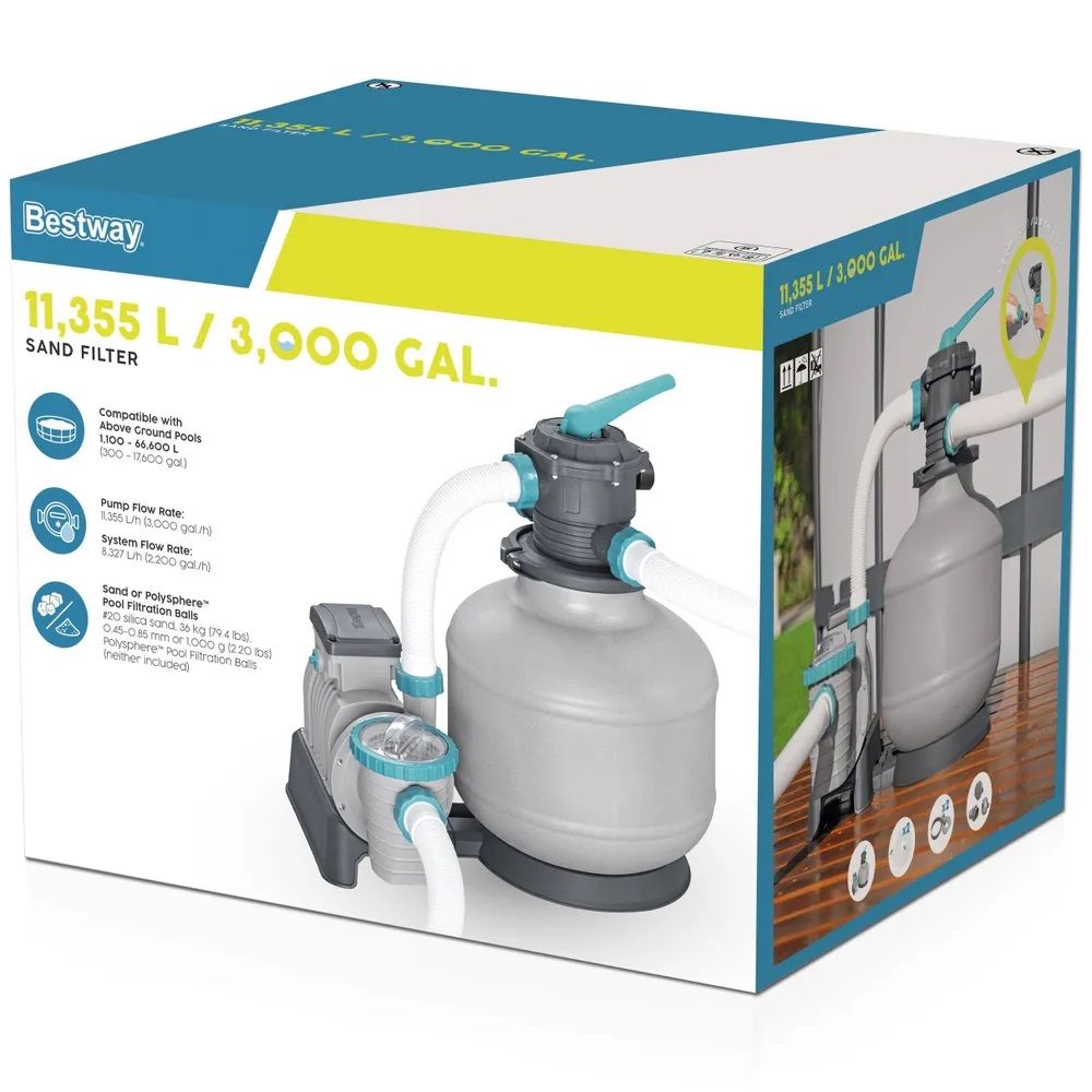 Фильтр-насос песчаный 11355 л/ч Bestway 58486 (резервуар 36 кг, фракция 0,45-0,85 мм)