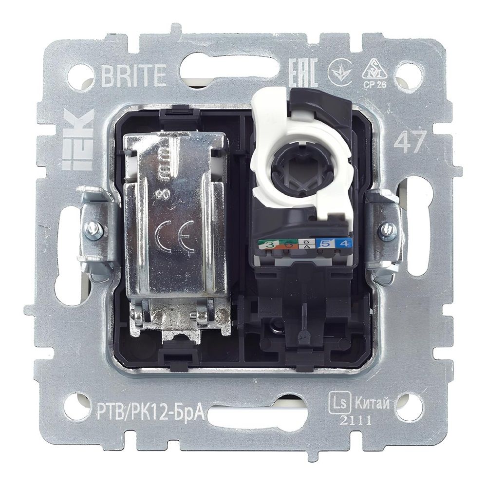 Розетка компьютерная телевизионная 2-м Brite РТВ/РК12-БрА RJ45 кат 5E алюм IEK BR-AK20-1-K47