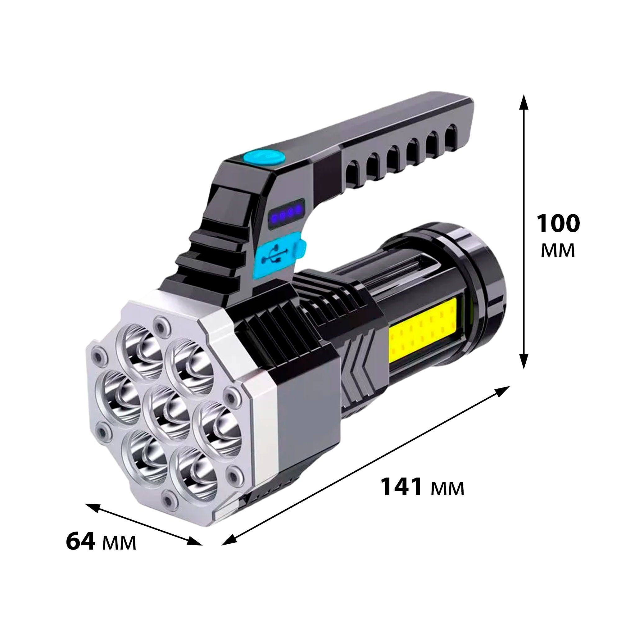 Фонарь ручной Ultraflash LED53404 3W черный (аккум 4V 0,7Ah, 7св/д +COB, 4 режима, USB, бокс)