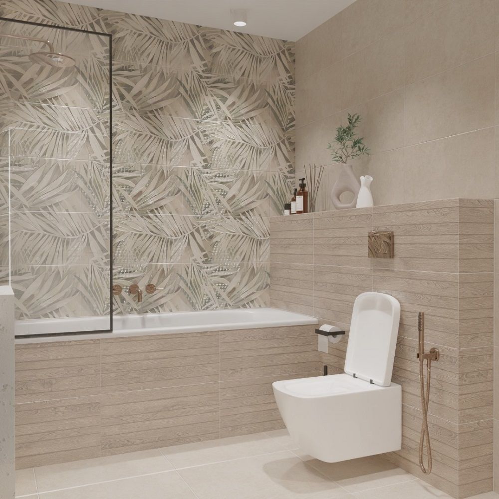 Плитка настенная Azori Desert Oasis 1 31,5x63 cм бежевая листья 1,59 м2