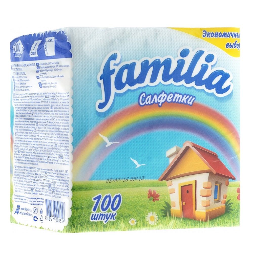 Салфетки бумажные Familia 24х24 см 1 слойные 100 шт белые