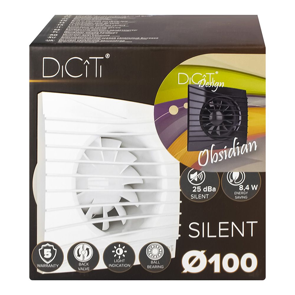 Вентилятор осевой вытяжной с обратным клапаном D 100, декорат,SILENT 4C Оbsidian