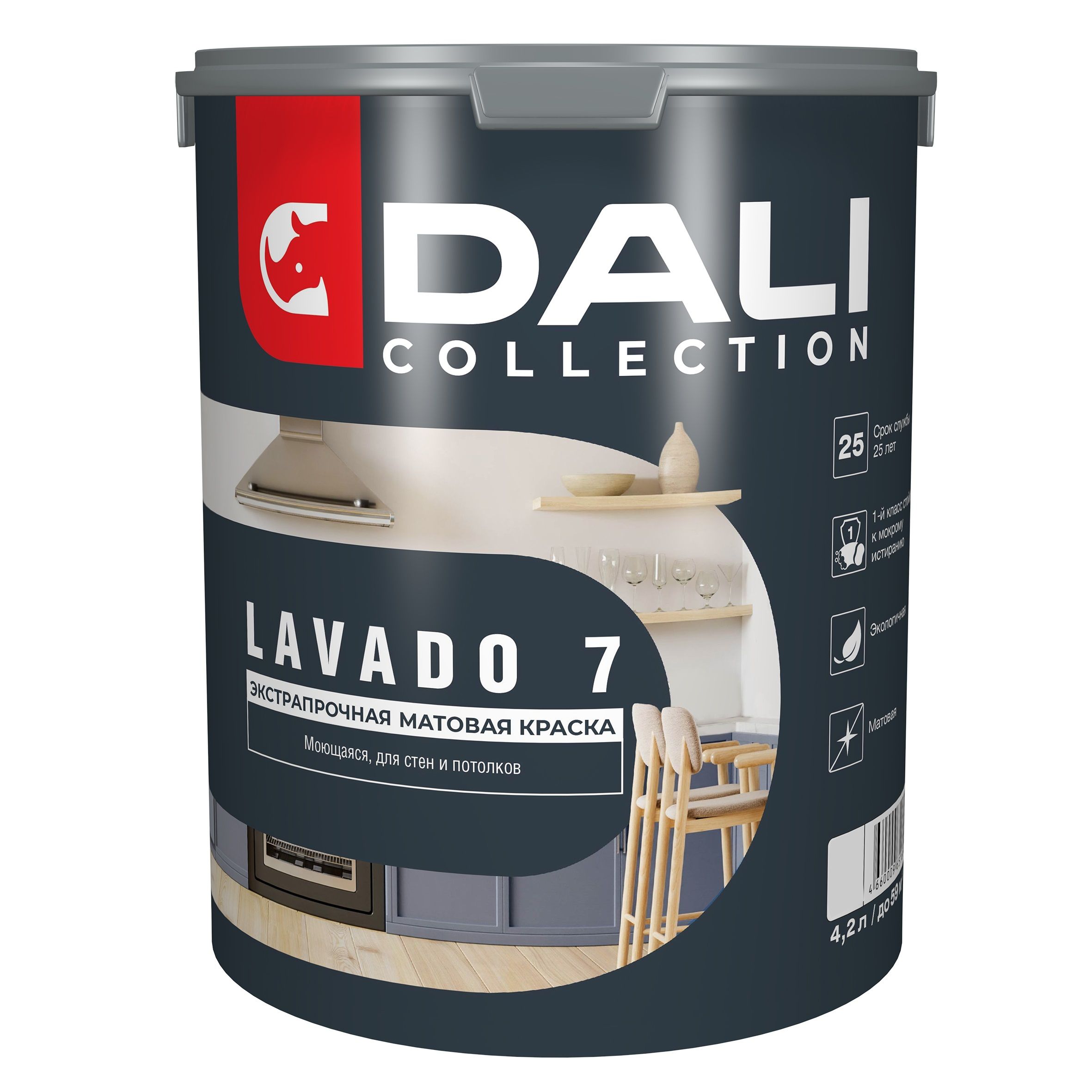 Краска водно-дисперсионная моющаяся Dali Lavado 7 База С прозрачная 4,2 л