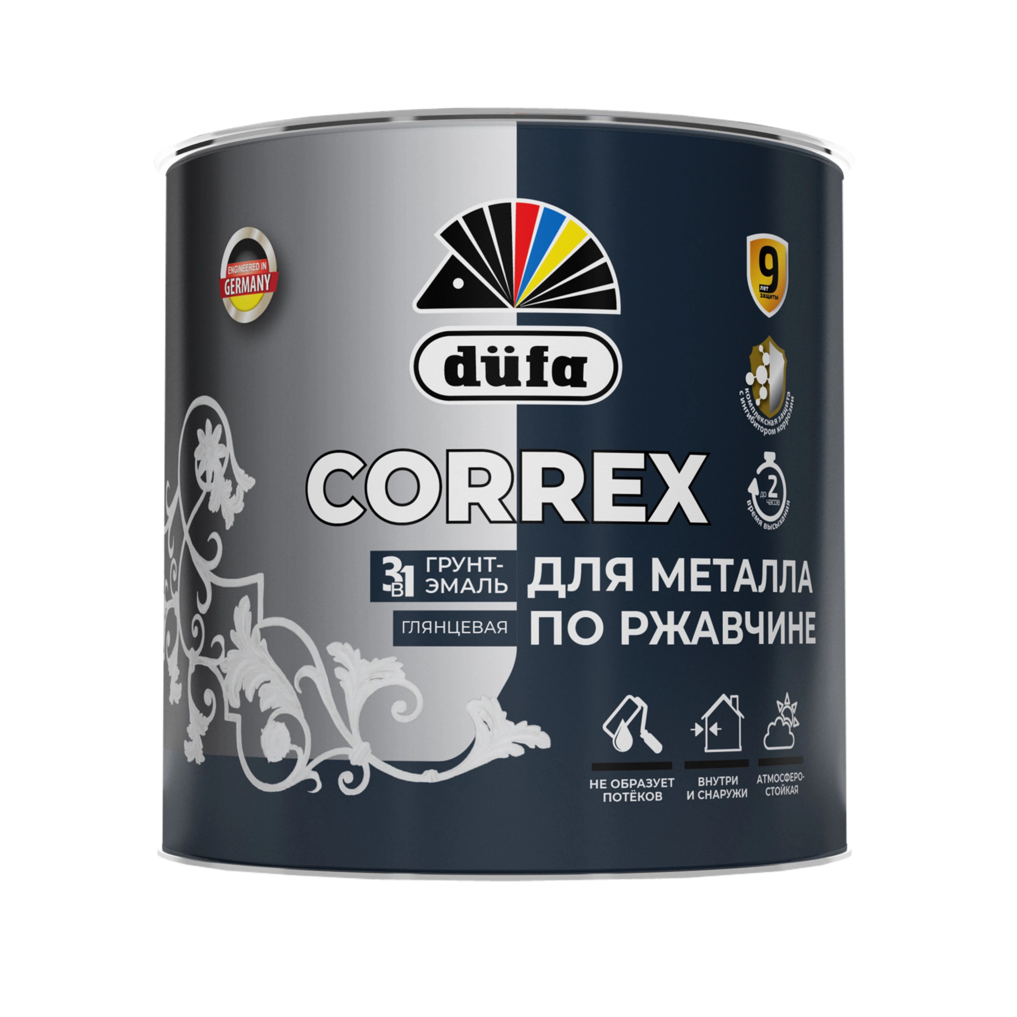 Грунт-эмаль по ржавчине 3 в 1 Dufa Correx RAL 9010 белая 2 л