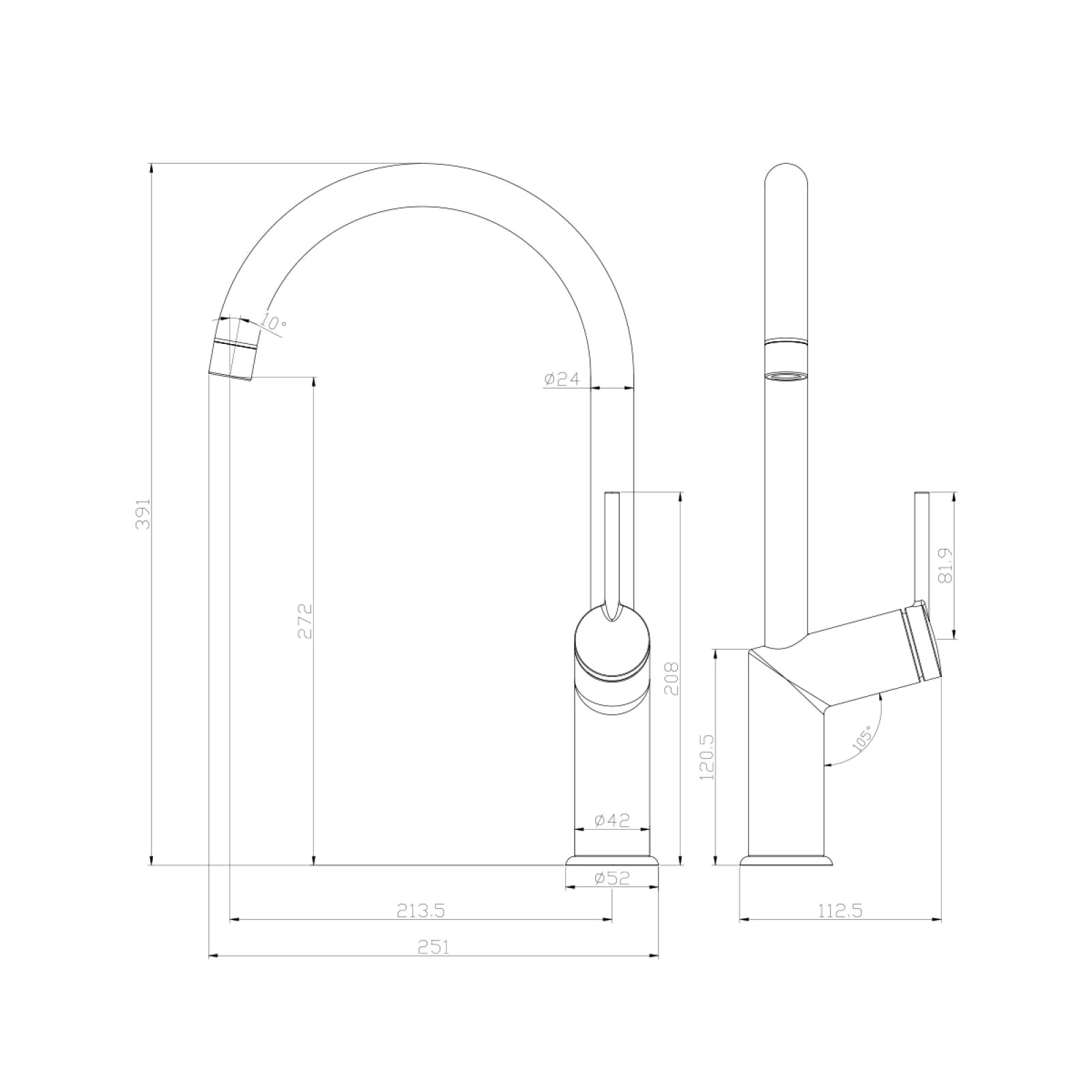 LM3805C "Minima" Смеситель для кухни с высоким поворотным изливом, хром (10702070/010921/0274727