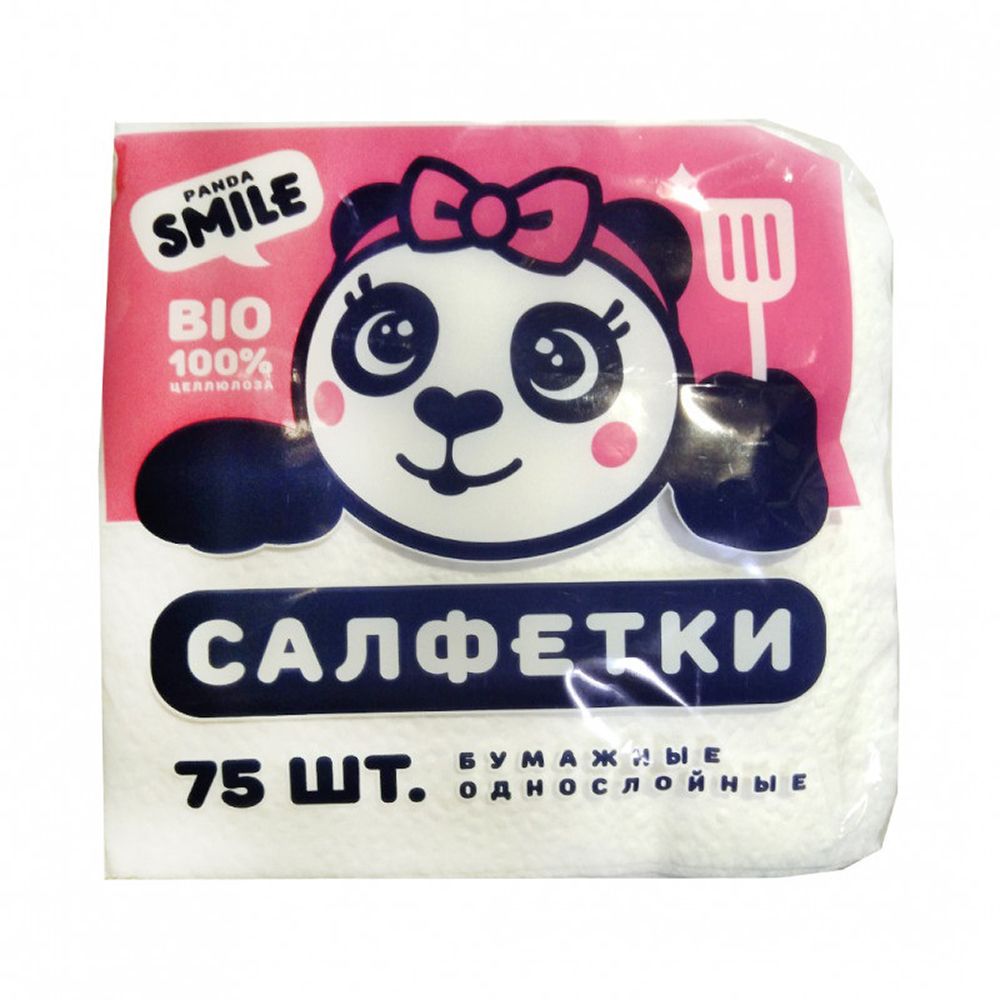 Салфетки бумажные Panda Smile 24х24 см 1 слойные 75 шт белые