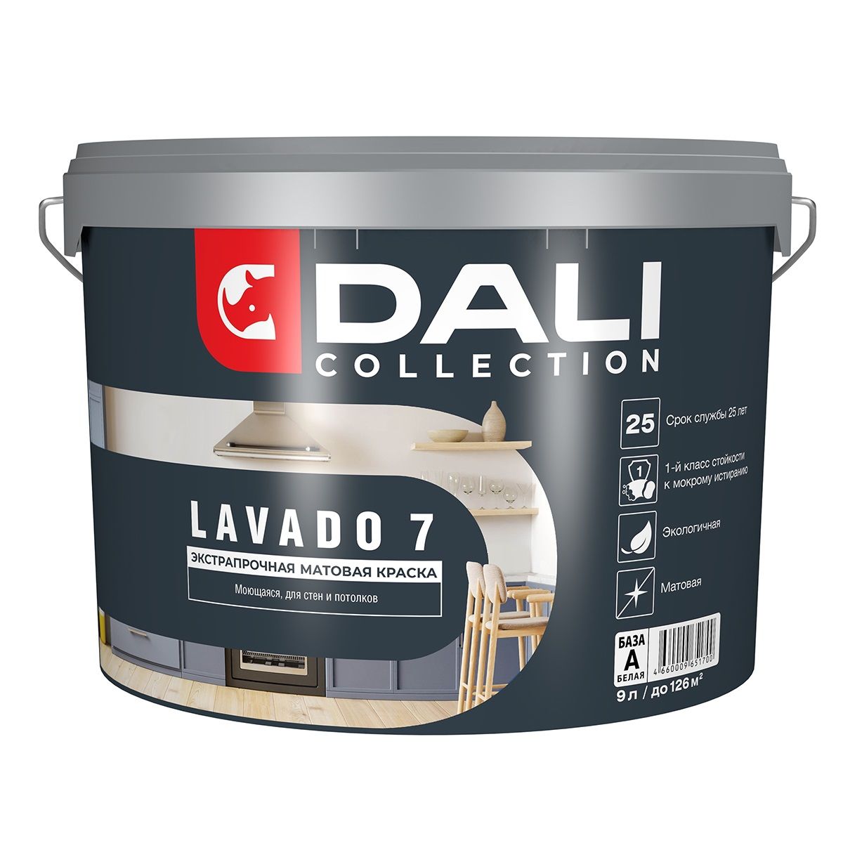 Краска водно-дисперсионная моющаяся Dali Lavado 7 База А белая 9 л