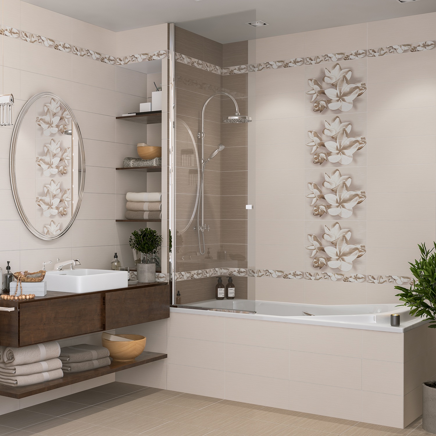 Бордюр Azori Amati Plumeria Beige 50,5х6,2 см бежевый