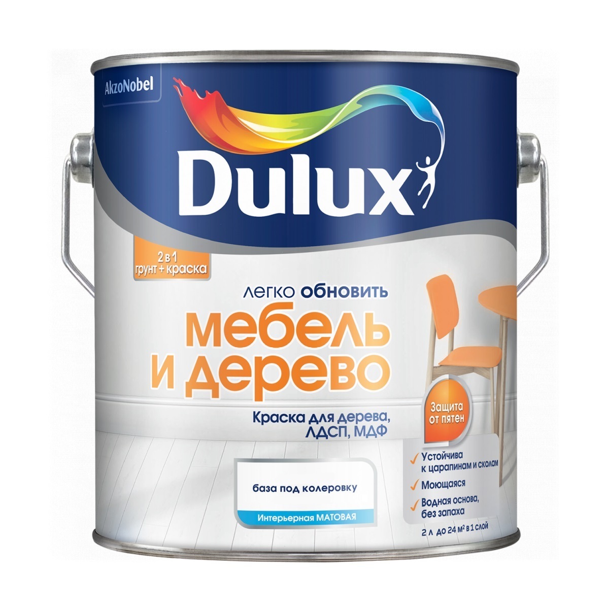 Краска для мебели и дерева Dulux база BC мат 2 л