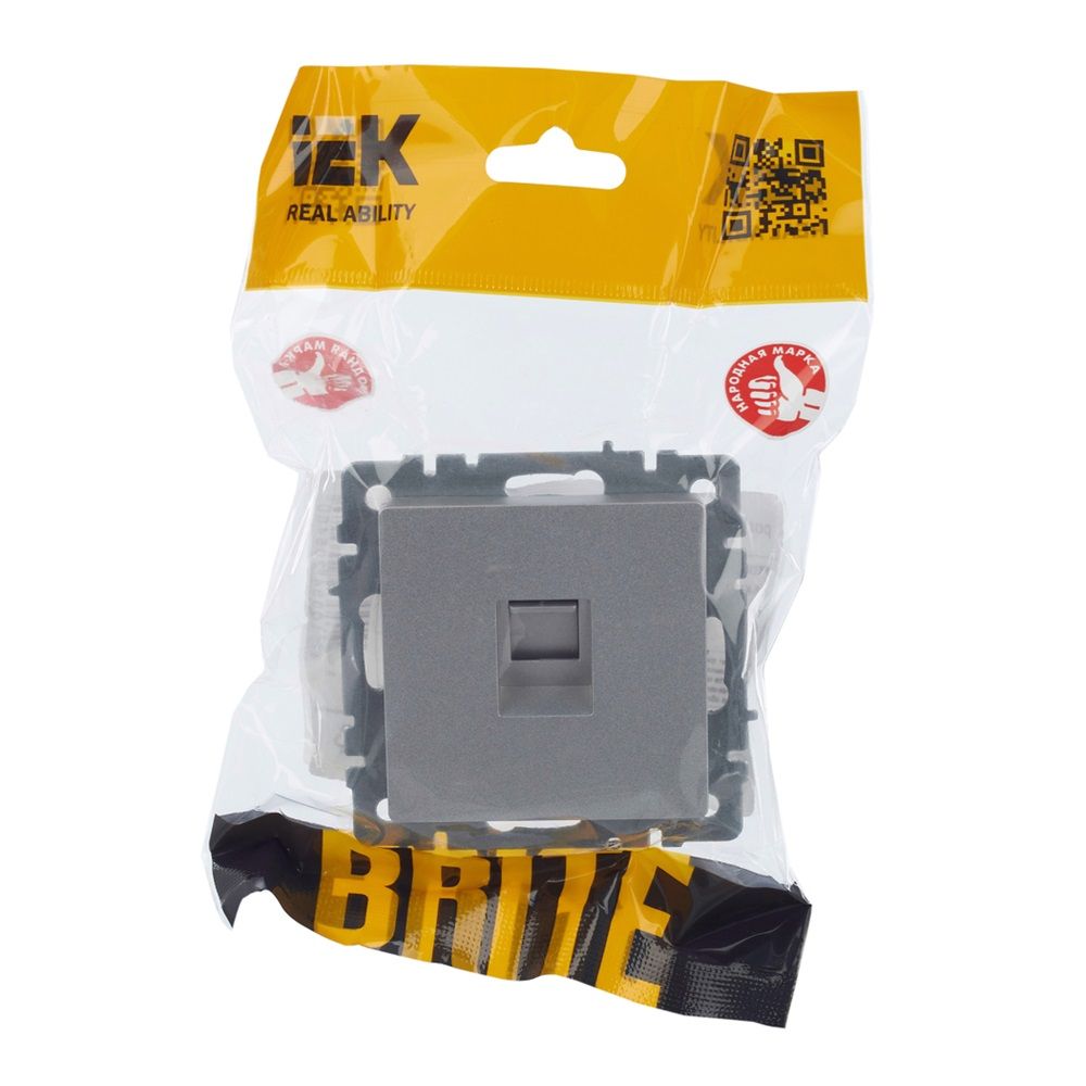 Розетка компьютерная Brite СП RJ45 кат 5E РК10-БрА алюм IEK BR-K10-1-K47