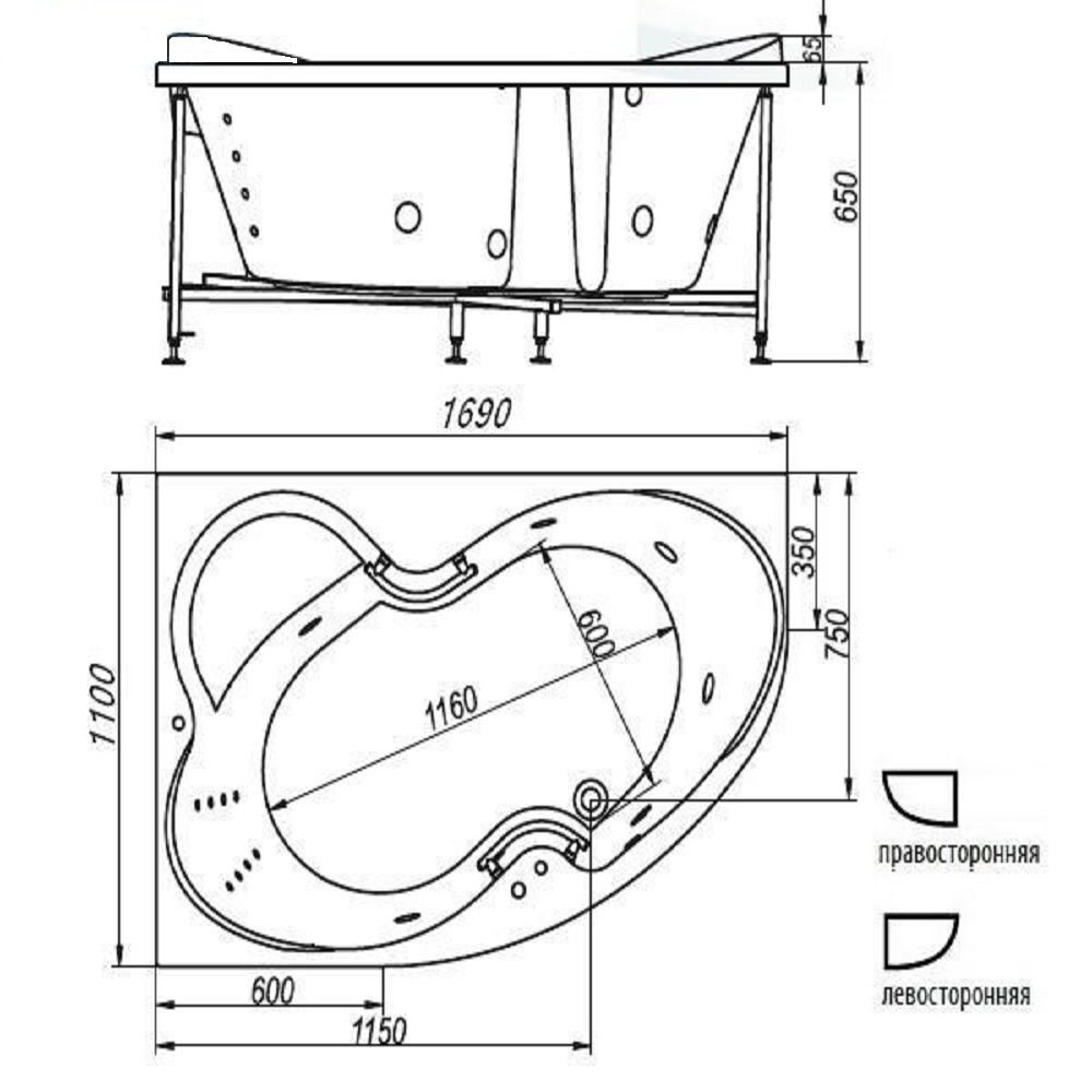 Ванна акриловая BellSan Индиго левая 168х110х71,5 см