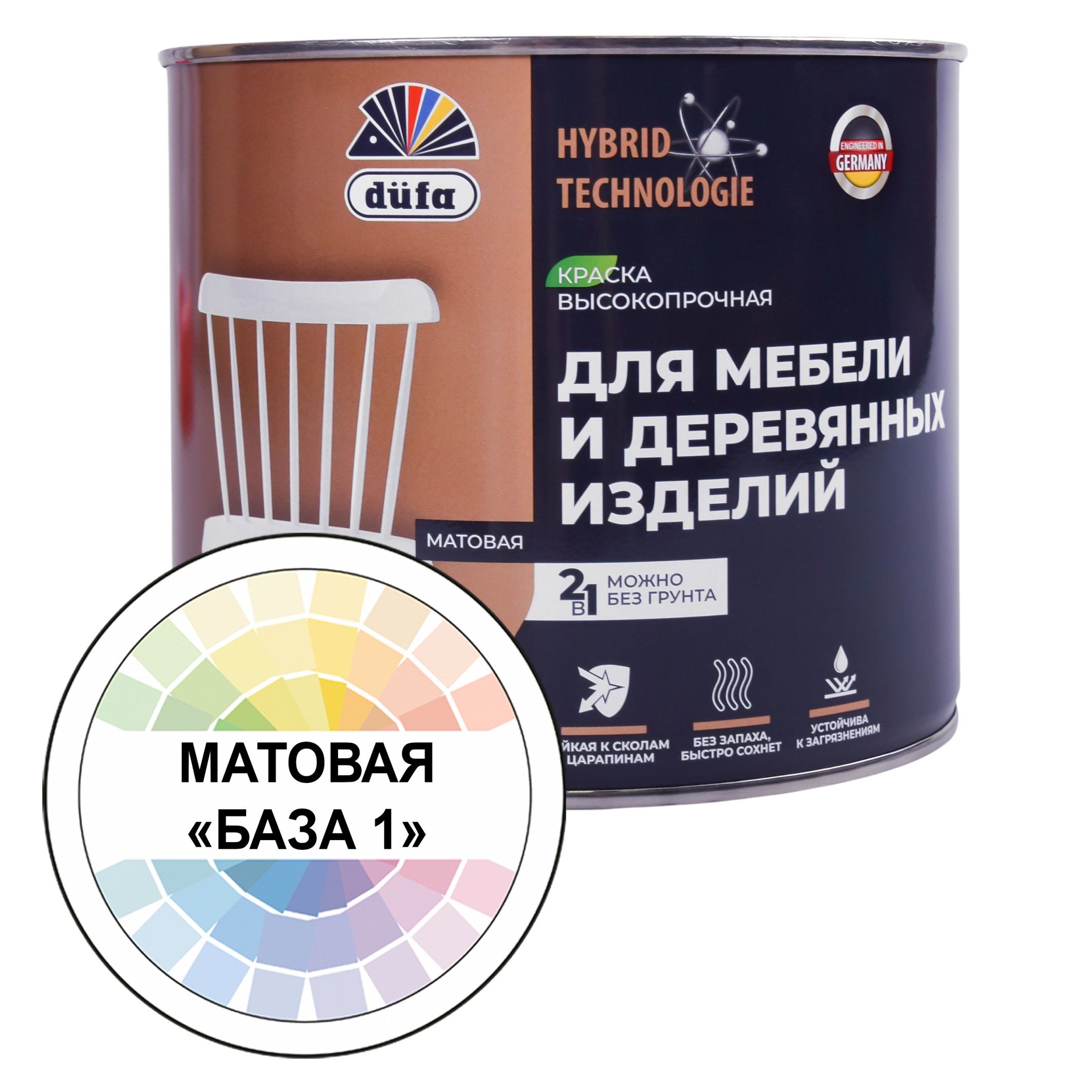 Краска для мебели и деревянных изделий Dufa База 1 белая 2 л