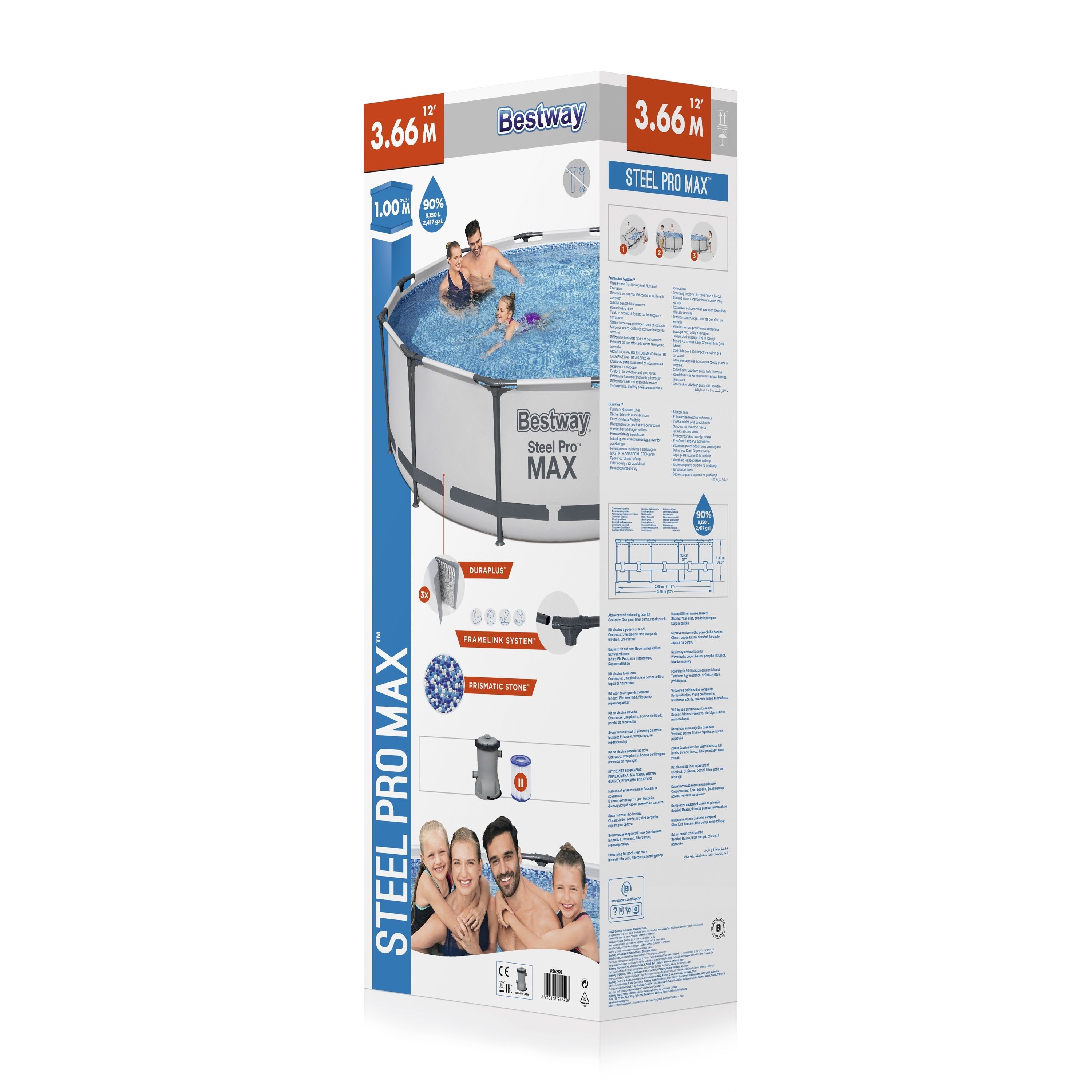Бассейн каркасный круглый 366х100 см 9150 л Bestway Steel Pro Max 56260 (ф-насос)