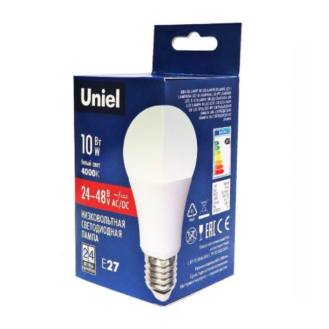 Лампа светодиодная Led A60 10Вт NW E27 FR 24-48V PLO55WH