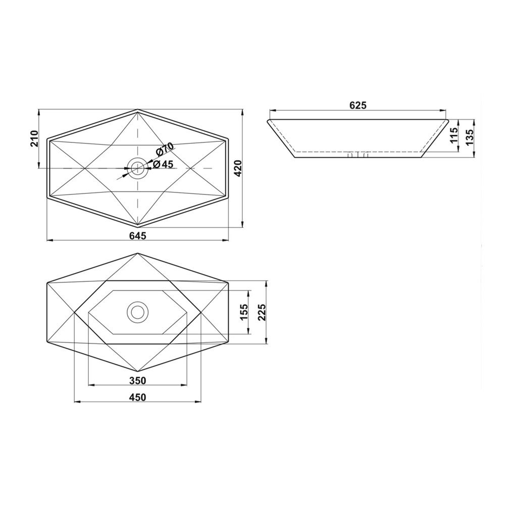 Раковина накладная Melana MLN-78125 645х420х135 мм