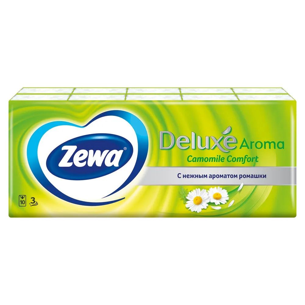 Платочки бумажные Zewa Deluxe Ромашка 3-х слойные 10 шт