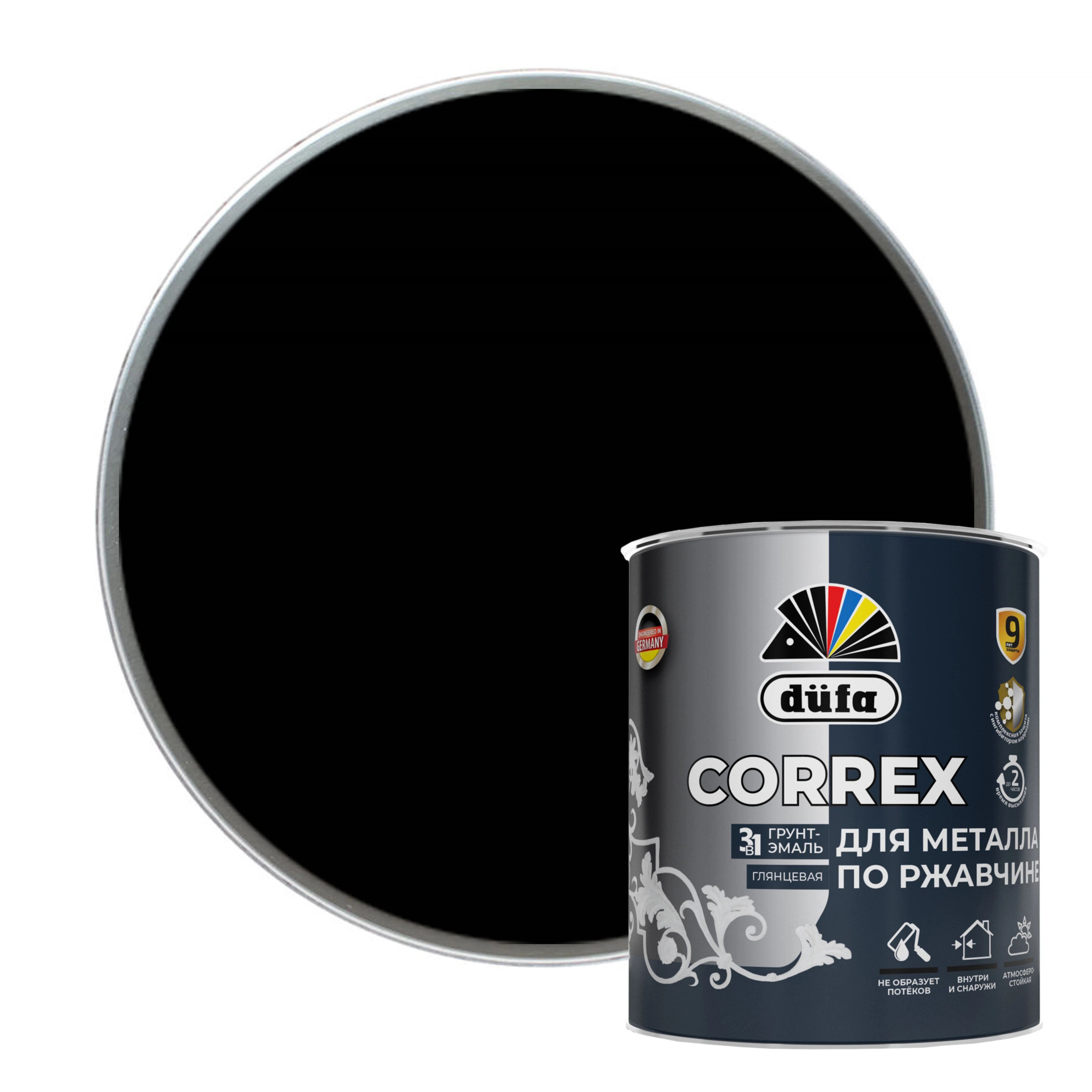 Грунт-эмаль по ржавчине 3 в 1 Dufa Correx RAL 9005 черная 0,75 л