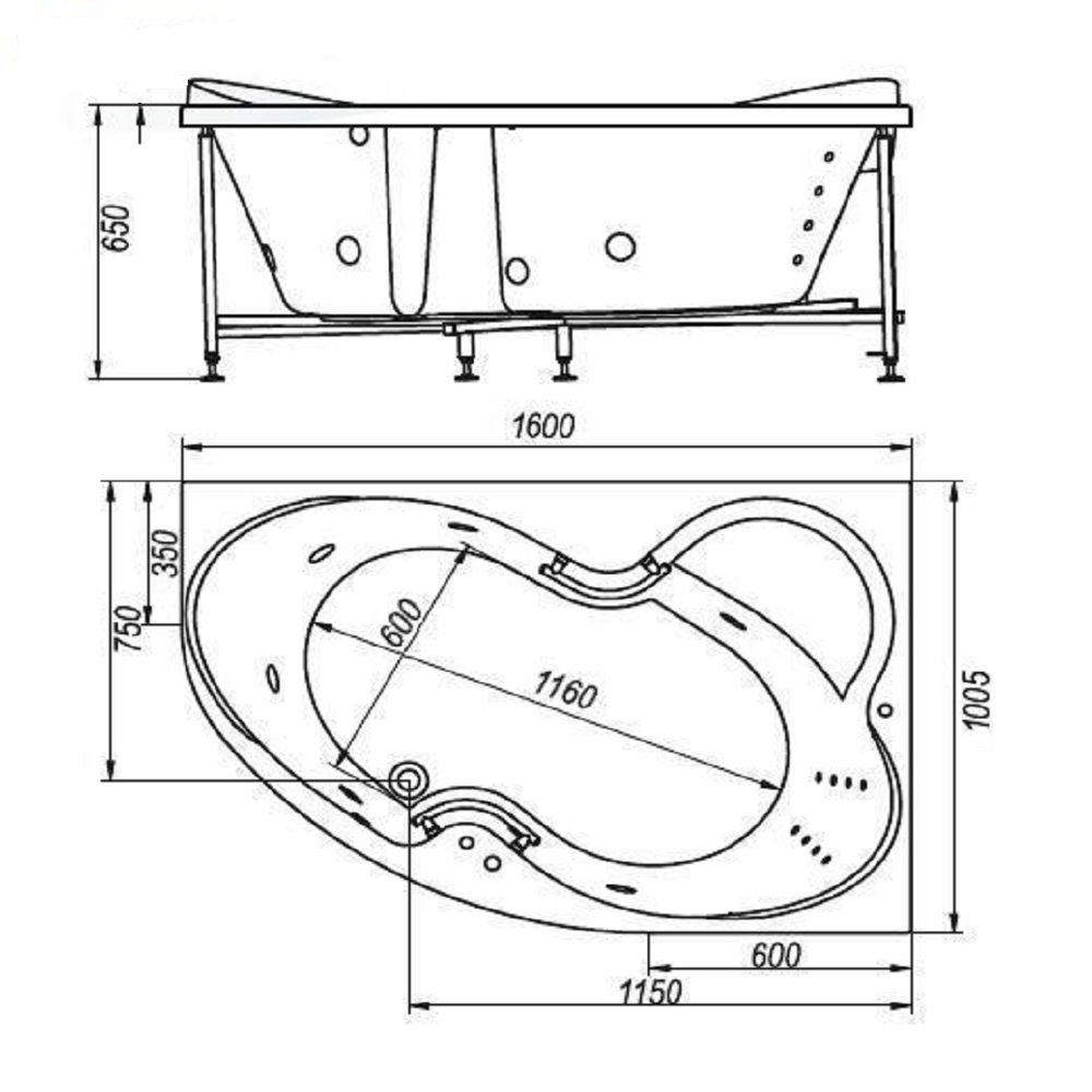 Ванна акриловая BellSan Индиго левая 160х100,5х71,5 см