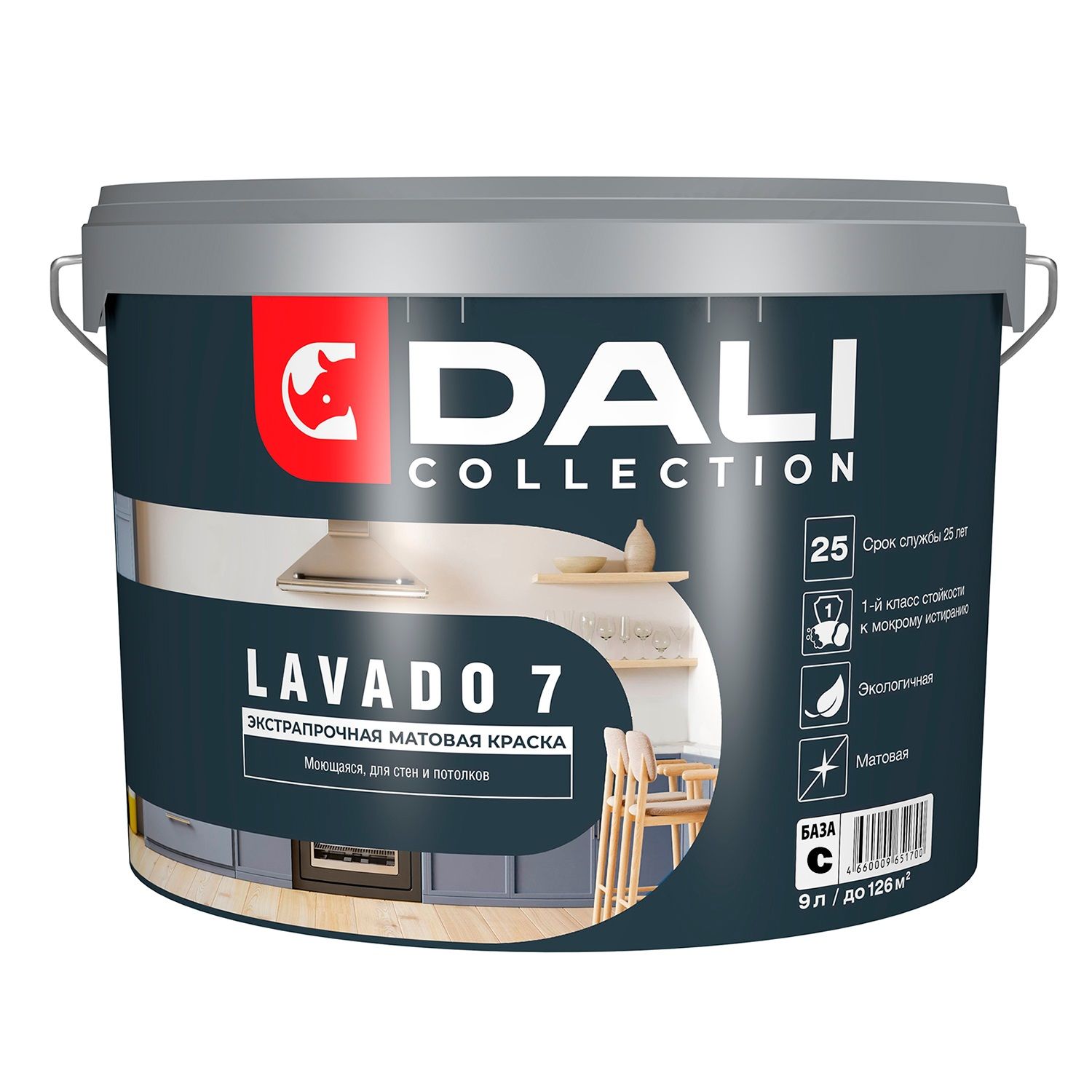 Краска водно-дисперсионная моющаяся Dali Lavado 7 База С прозрачная 9 л