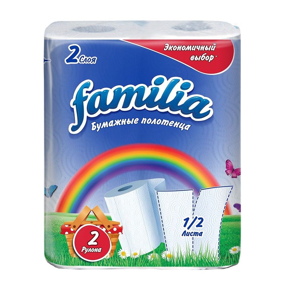 Бумажные полотенца Familia Радуга эконом 2-слойные белые 2 рулона