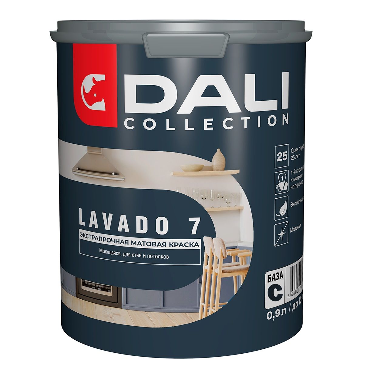 Краска водно-дисперсионная моющаяся Dali Lavado 7 База С прозрачная 0,9 л