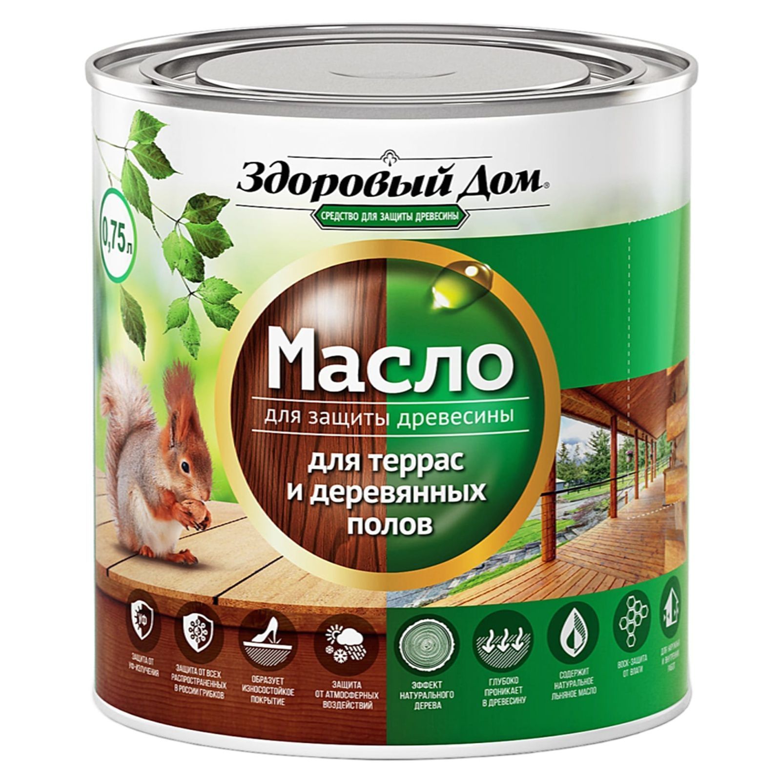 Масло для террас и деревянных полов Здоровый Дом орех 0,75л Л-С