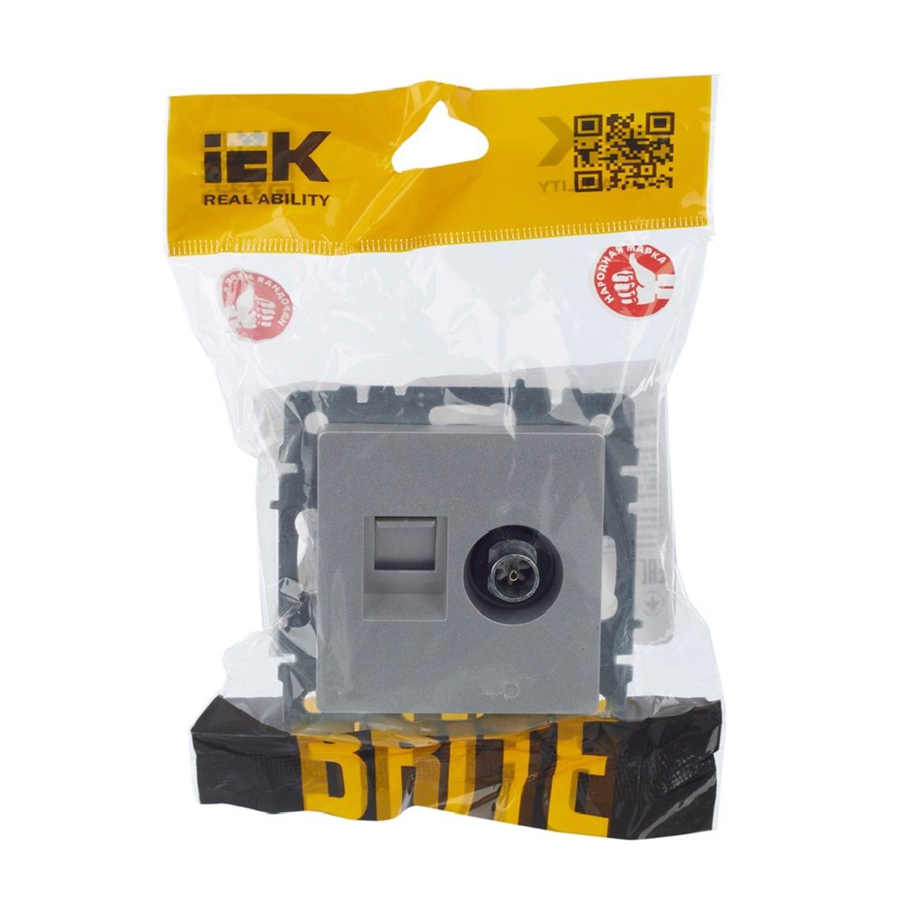 Розетка компьютерная телевизионная 2-м Brite РТВ/РК12-БрА RJ45 кат 5E алюм IEK BR-AK20-1-K47