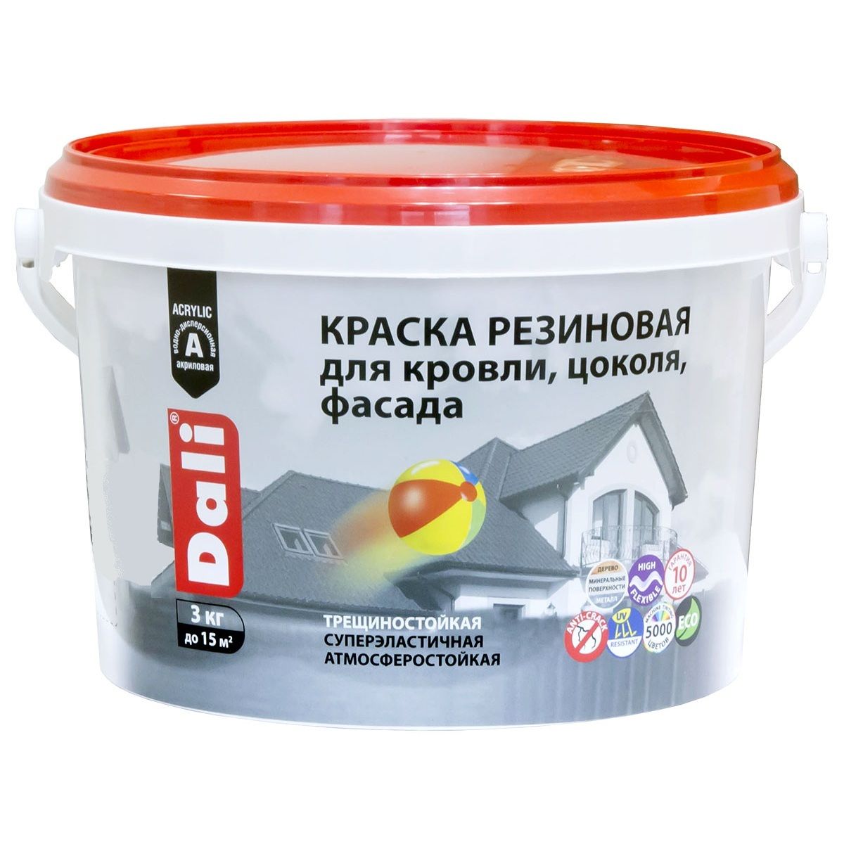 Краска резиновая для кровли, цоколя, фасада  "DALI" черный 3кг
