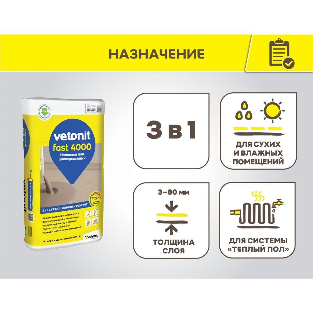 Пол наливной Vetonit Fast 4000 20 кг