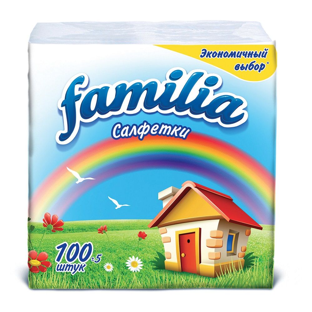 Салфетки бумажные Familia 24х24 см 1 слойные 100 шт белые