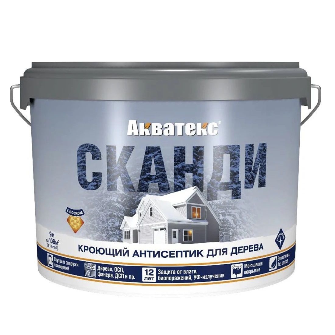 Антисептик для дерева кроющий Акватекс Сканди айсберг 9 л