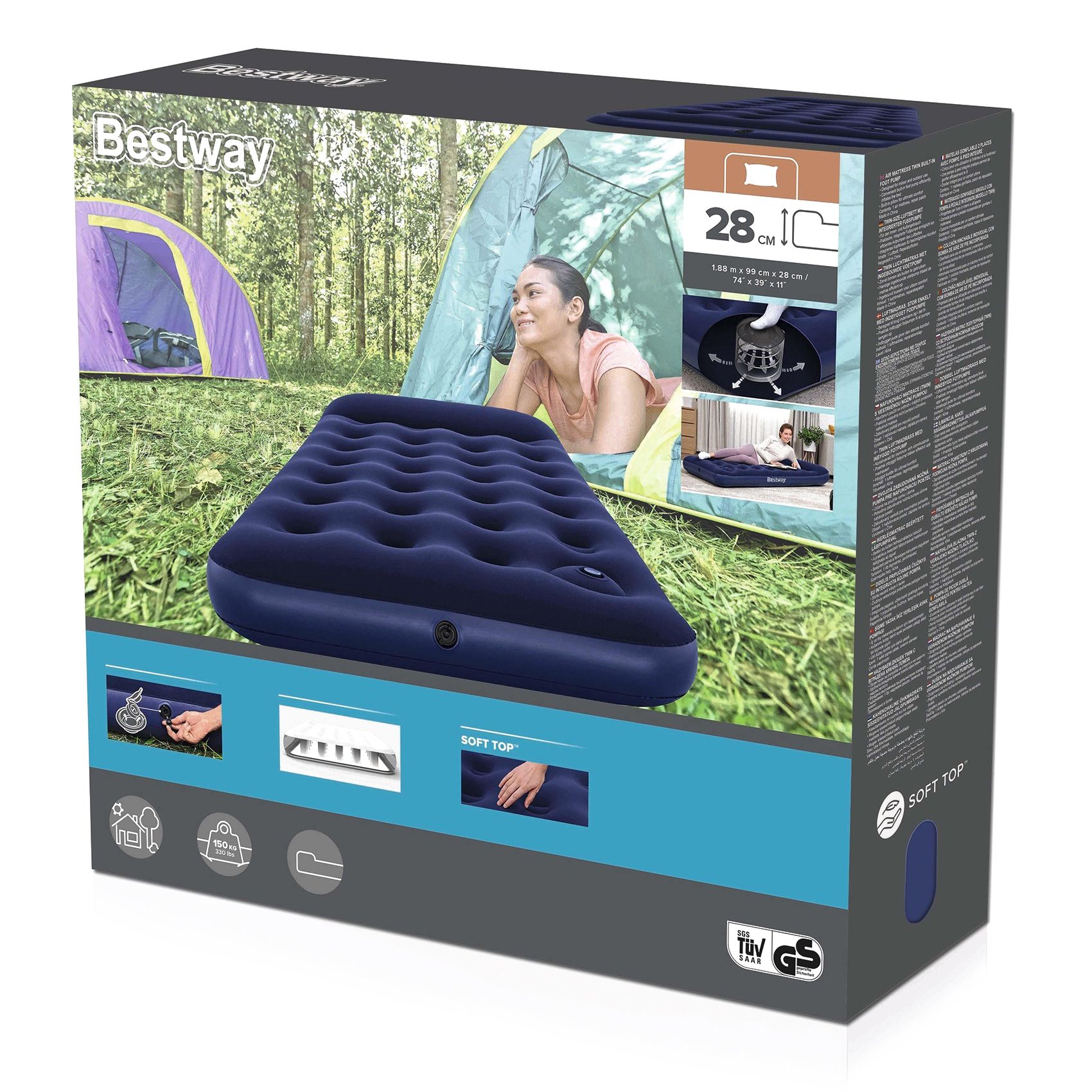 Матрас надувной 99х188х28 см до 150 кг Bestway Pavillo Easy Inflate Bed (Twin) насос 67224