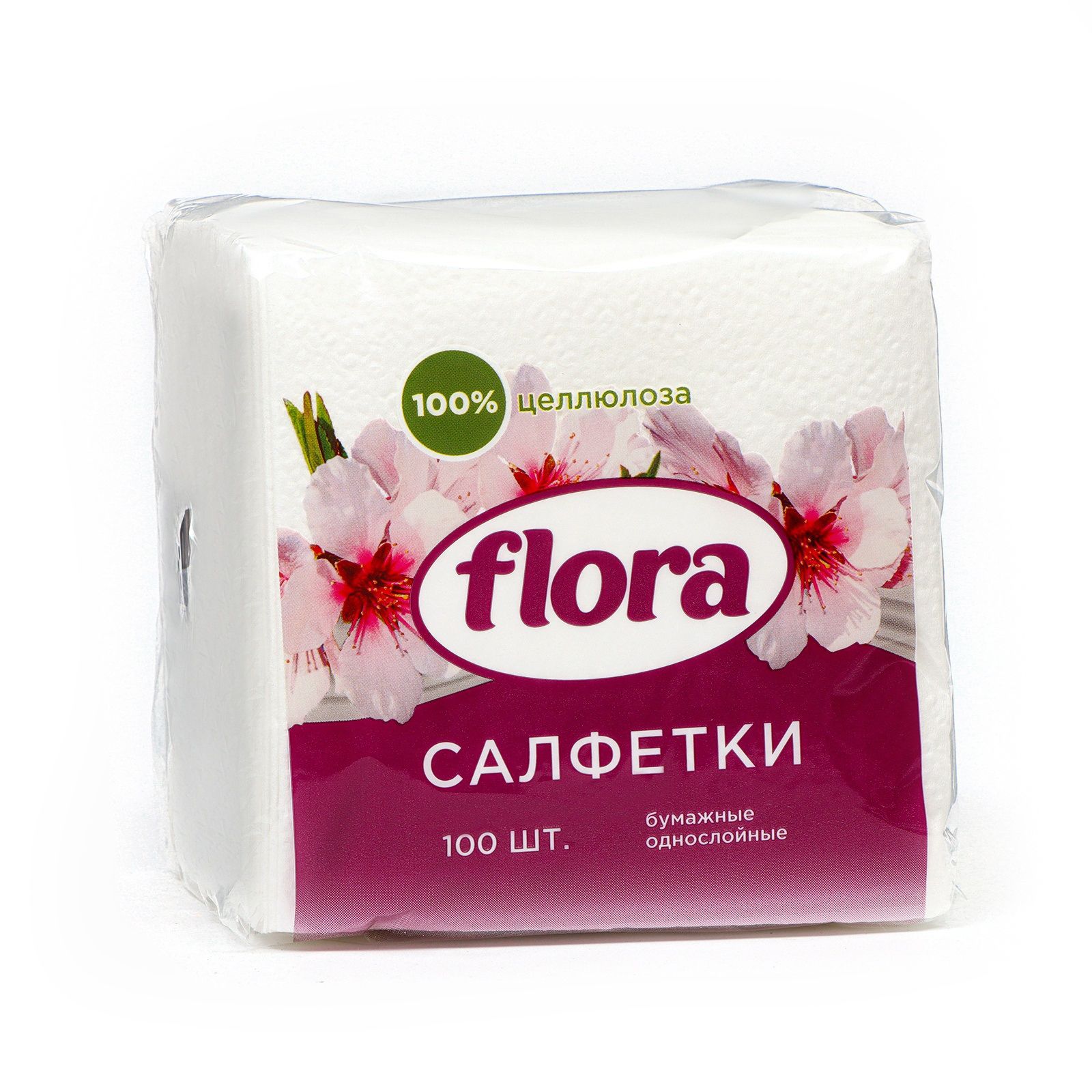 Салфетки бумажные Flora 24х24 см 1 слойные 100 шт белые