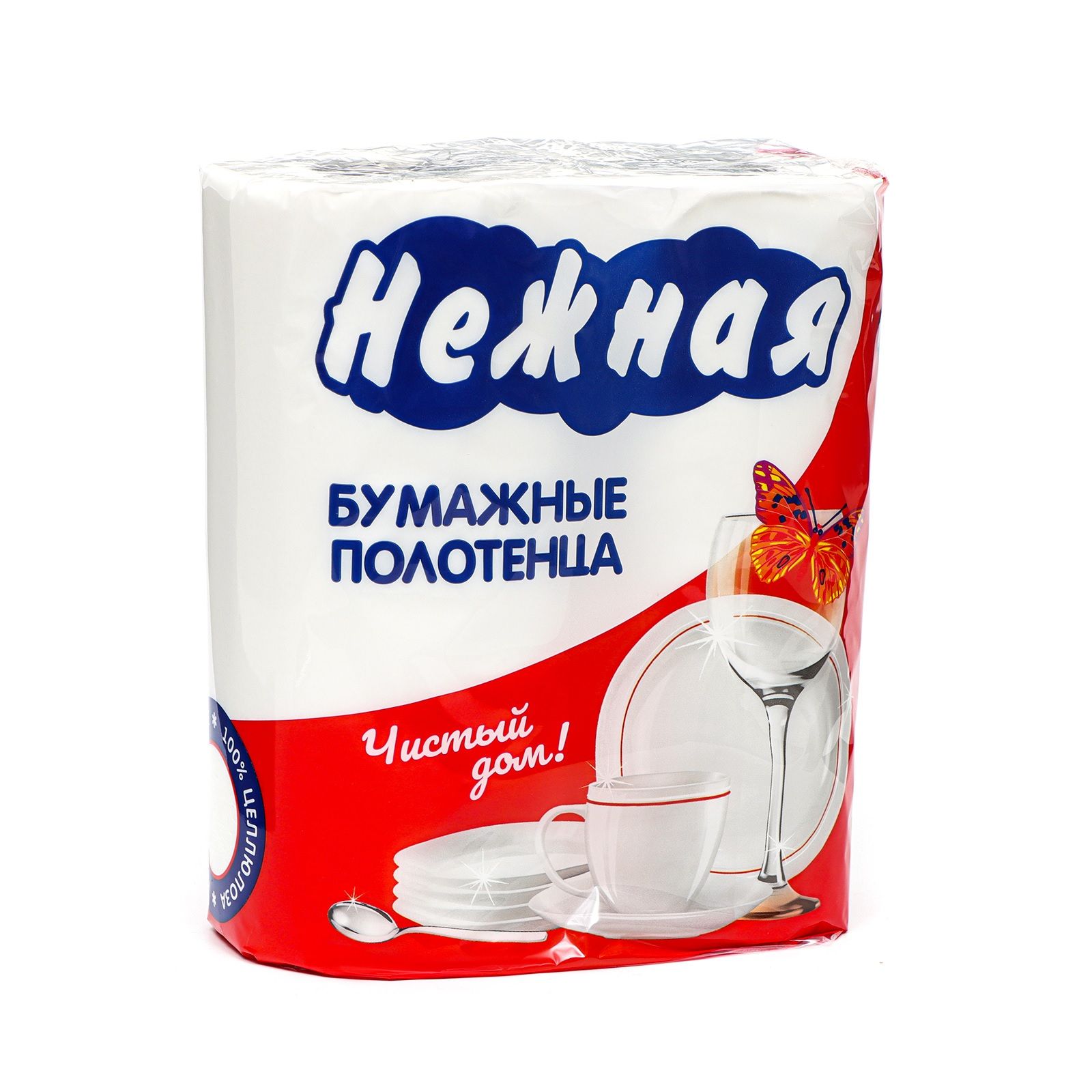 Бумажные полотенца Нежная 2-слойные белые 2 рулона
