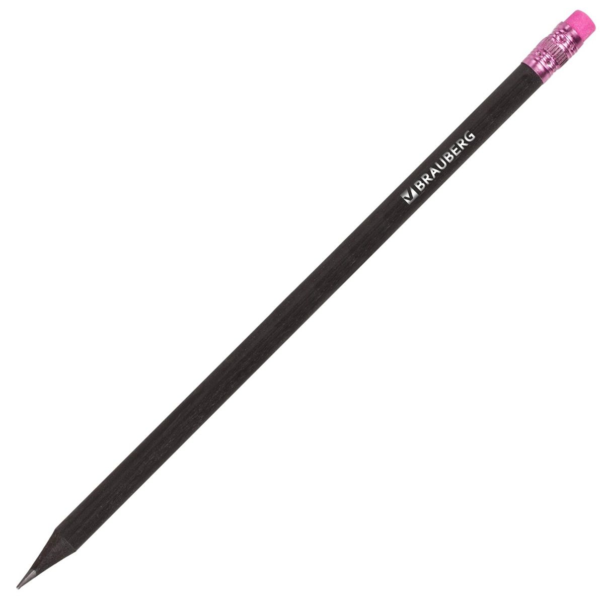 Карандаш чернографитный Brauberg Black Wood НВ с ластиком