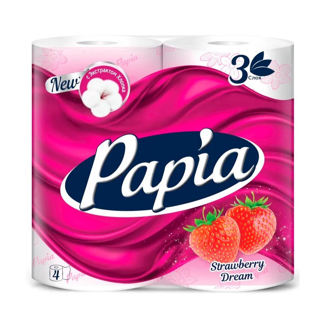 Туалетная бумага Papia Strawberry Dream 3-слойная белая с ароматом 4 рулона