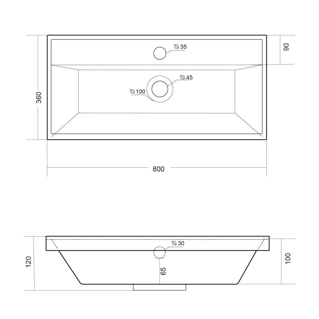 Раковина Classica 80 Slim 800х360х120 мм