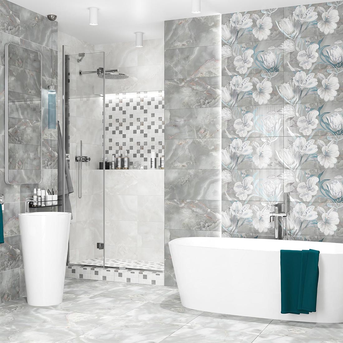 Панно Azori Opale Grey Flower 63х63 см серое 2 шт