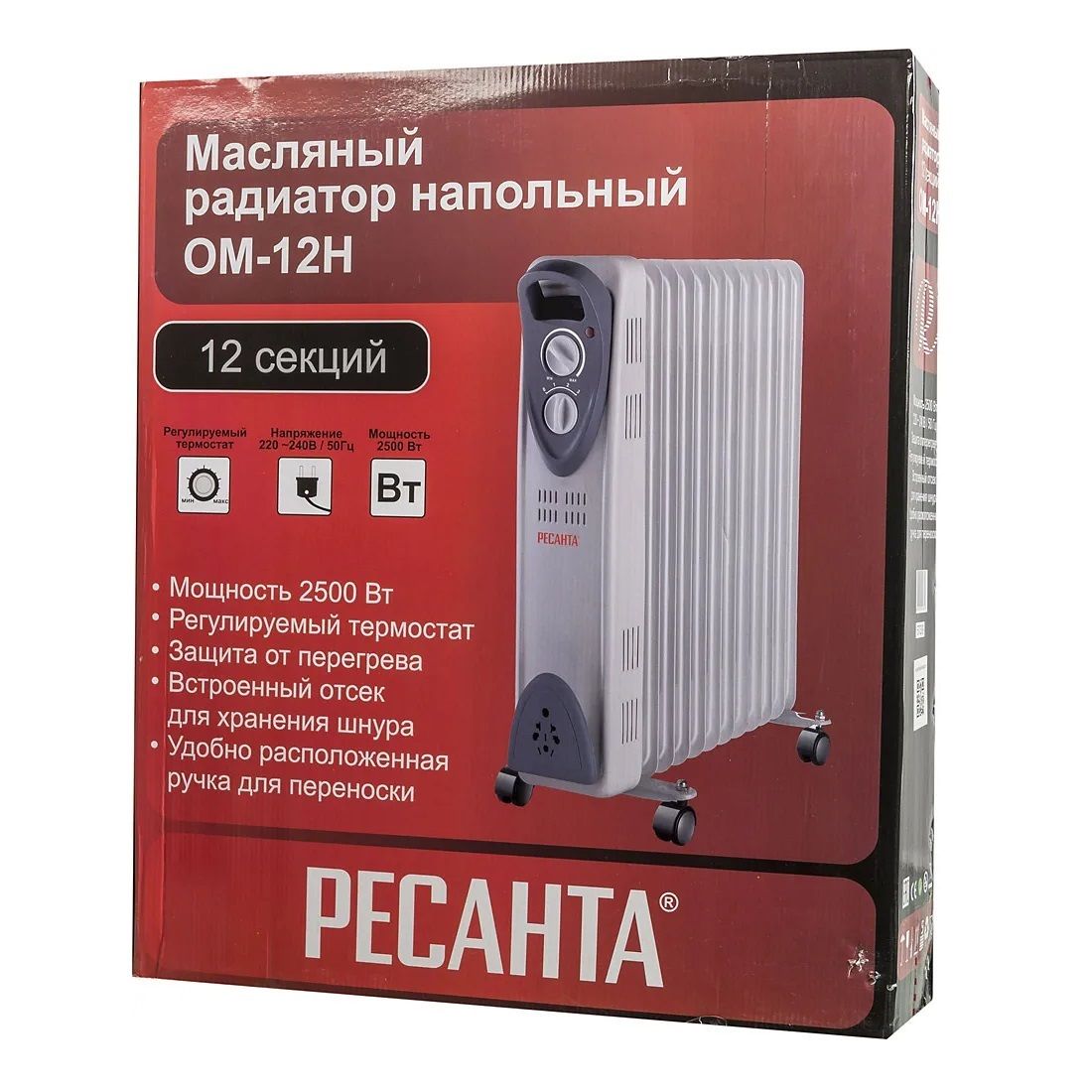 РАДИАТОР 2.5 кВт масл.электр.12 секц.,ОМ-12Н Ресанта