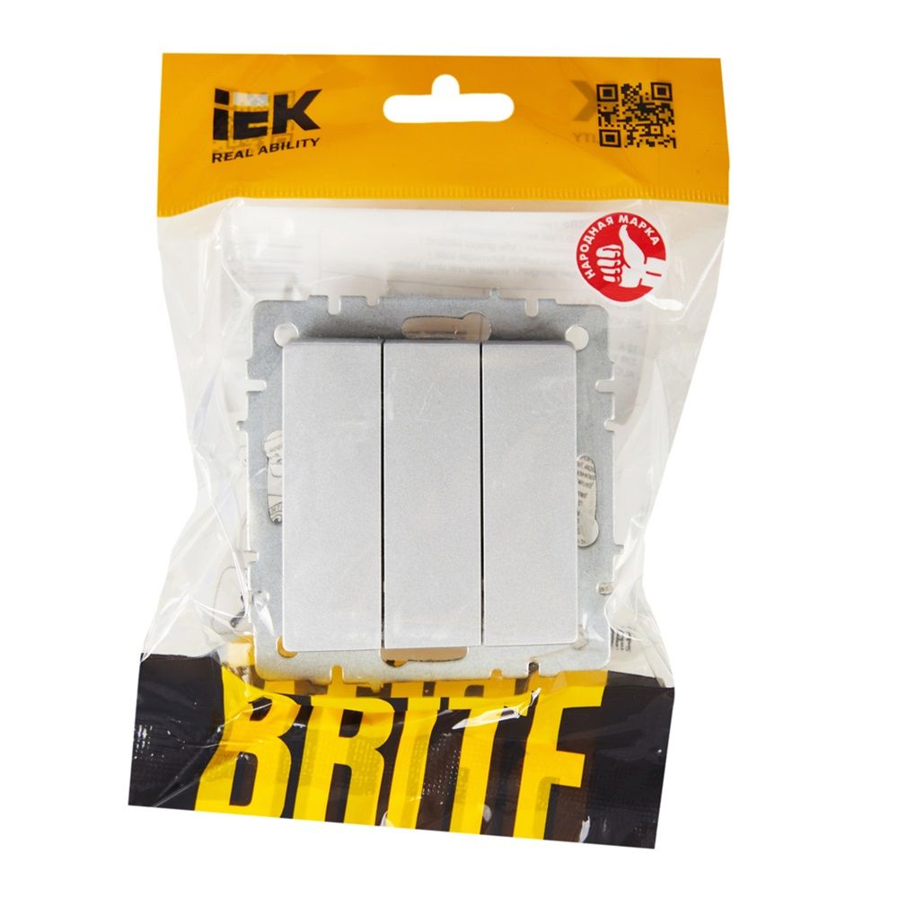 Выключатель 3 клавиши СП Brite ВС10-3-0-БрА 10А алюм IEK BR-V30-0-10-K47