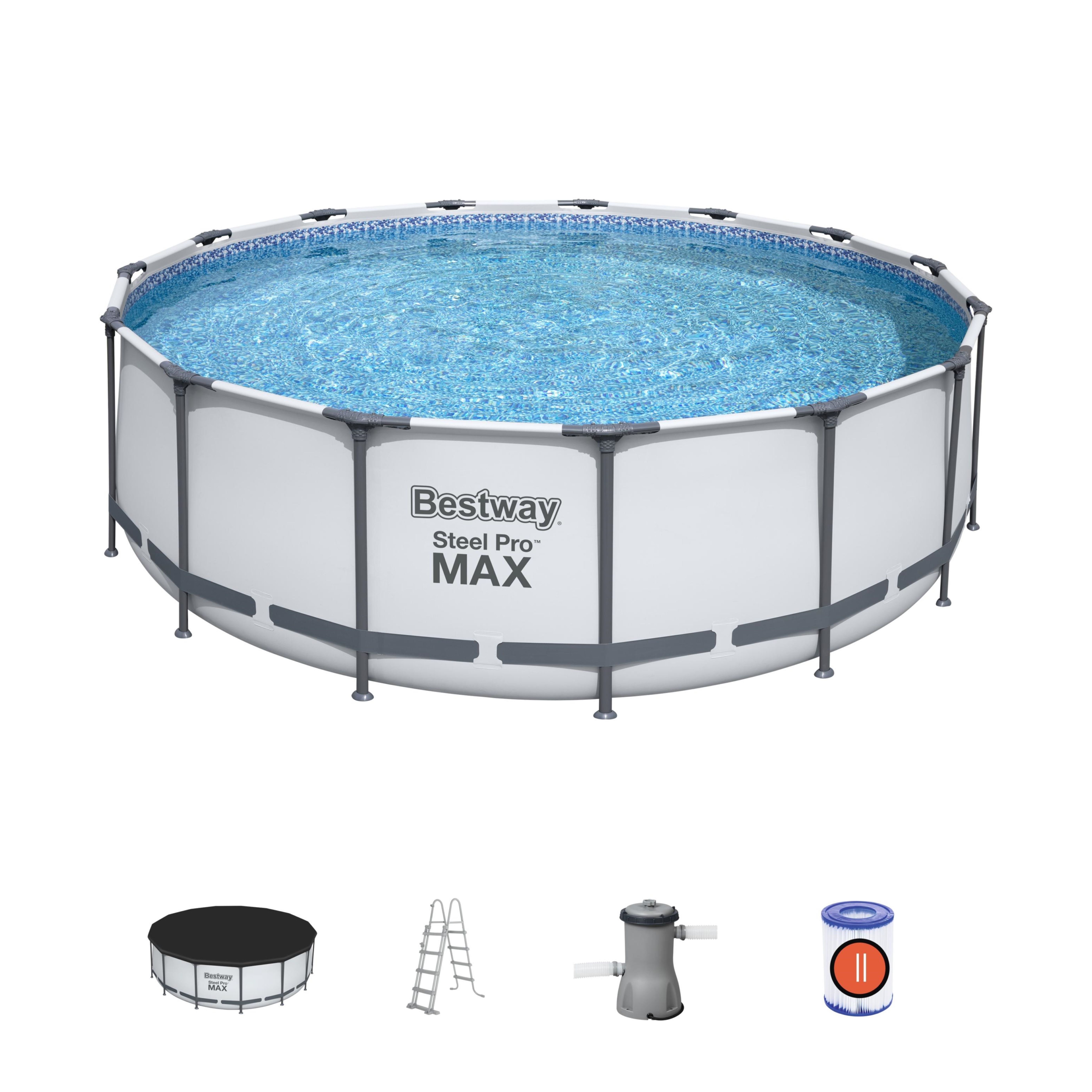 Бассейн каркасный круглый 457х122 см 16015 л Bestway Steel Pro Max 56438 (ф/насос, лестница, тент)