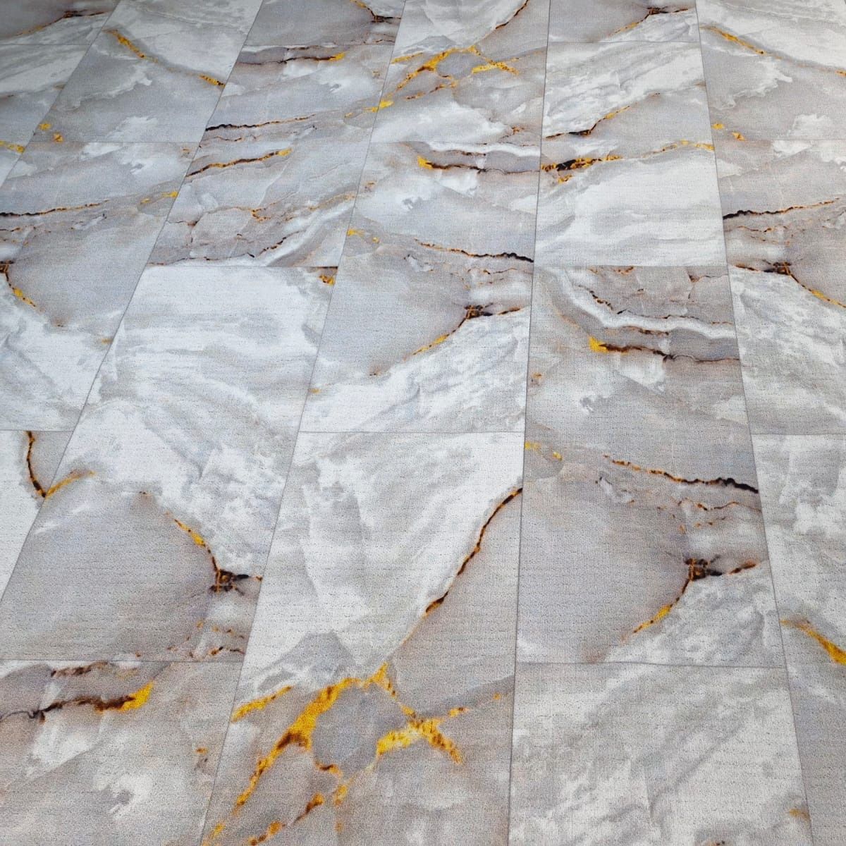 Ковролин принт Calacatta Tile 309_5065 3 м бежево-золотой